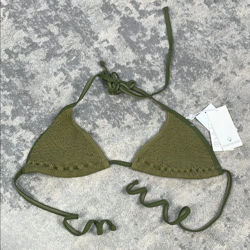 NWT Cleonie Bells Bikini Top Knit Moss Green Triangle Halter Sz XS S